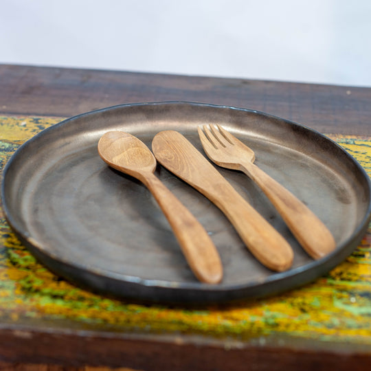 Teak Fork, Knife and Spoon Set