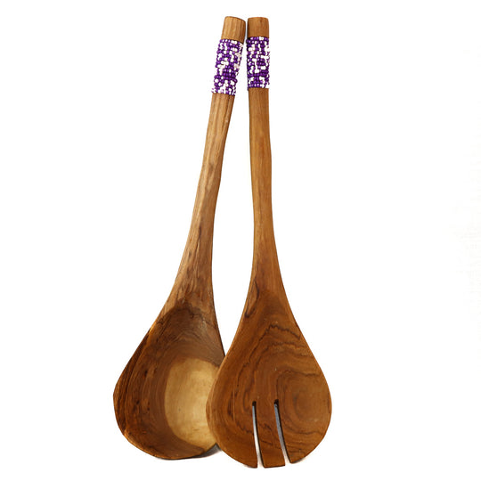 Purple Beaded Rosewood Salad Tongs