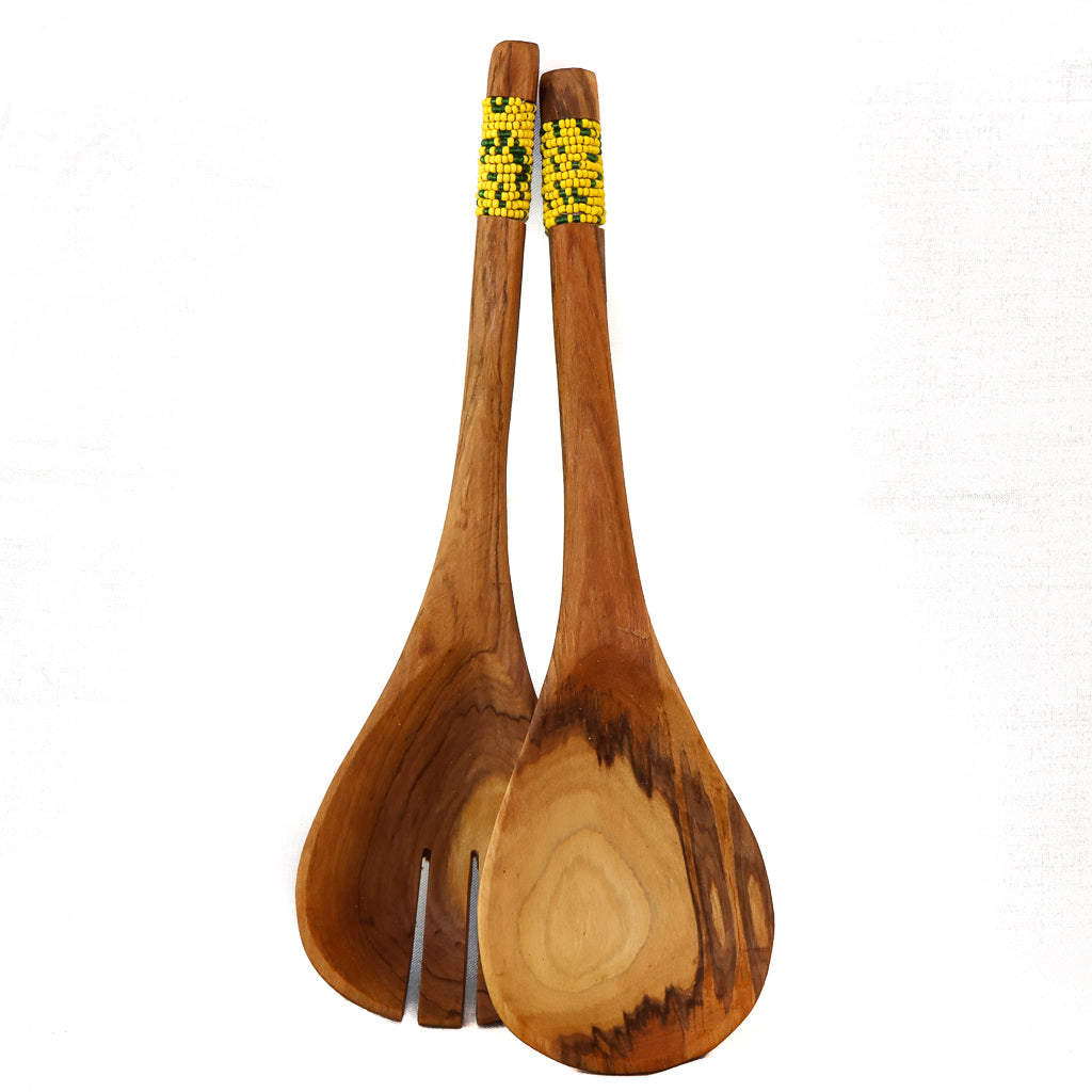Yellow Beaded Rosewood Salad Tongs