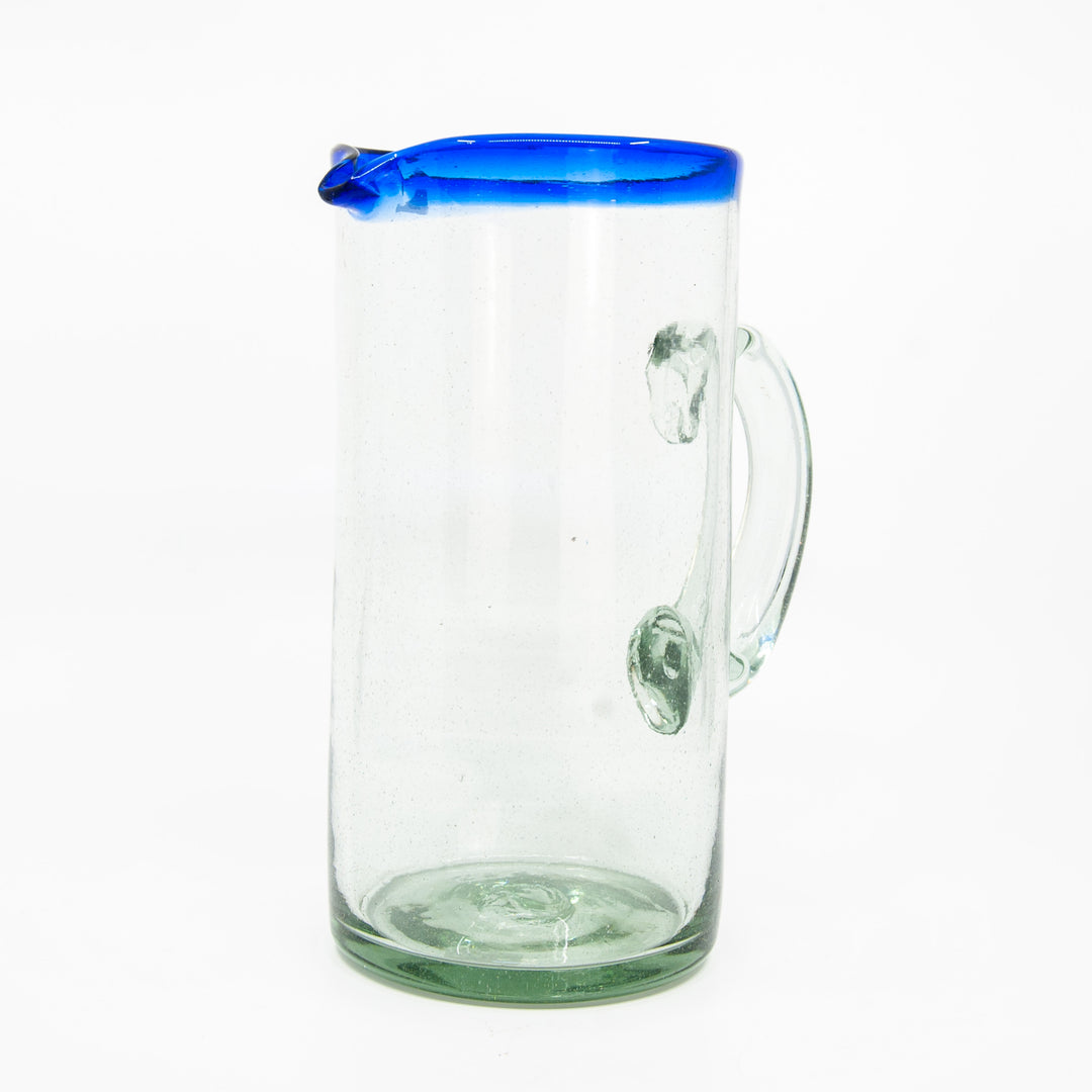 Mexican Glass Pitcher - Indigo Rim