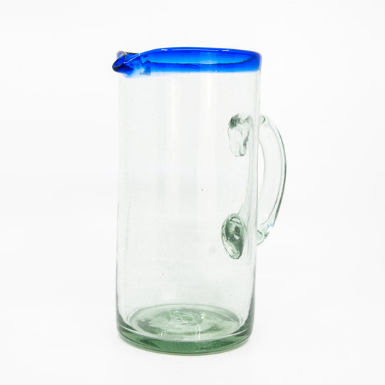 Mexican Glass Pitcher - Indigo Rim