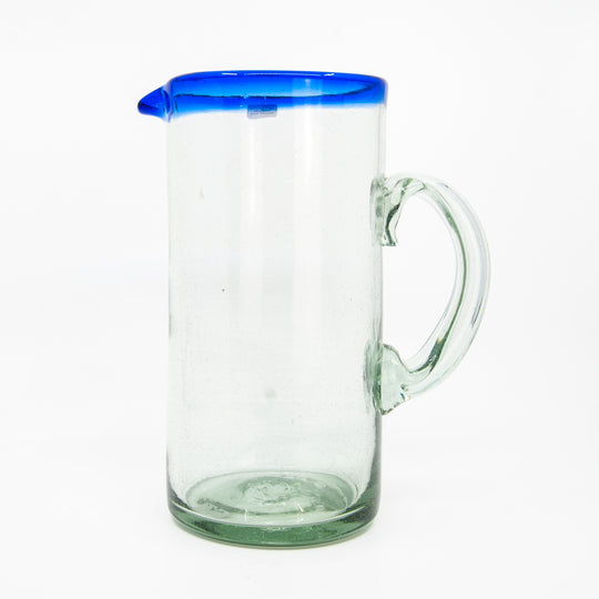 Mexican Glass Pitcher - Indigo Rim