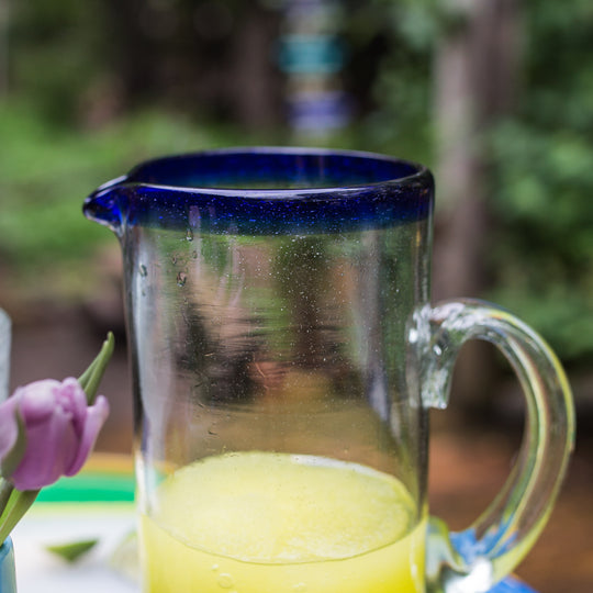 Mexican Glass Pitcher - Indigo Rim
