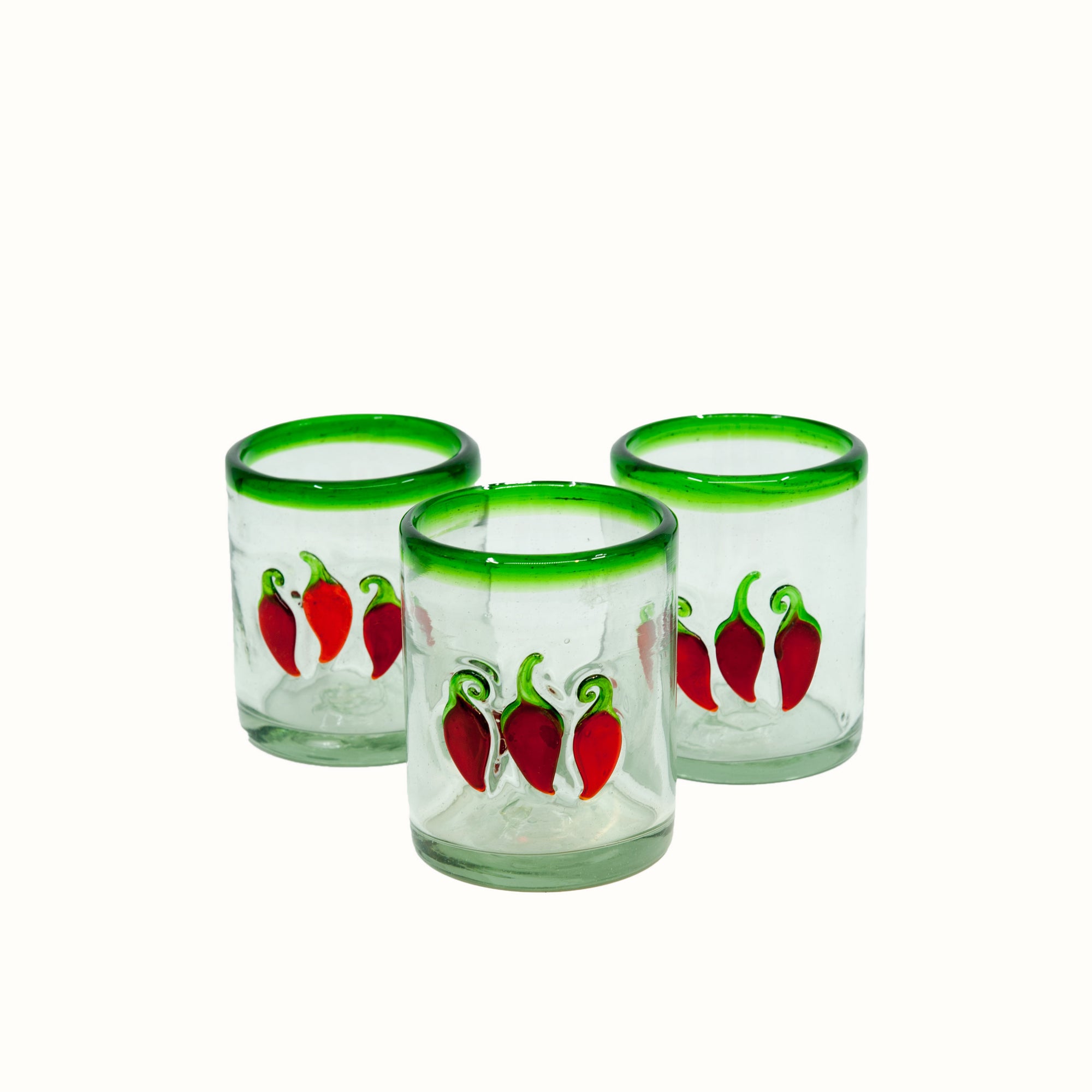 Mexican Tumbler - Green Rim, Red Chillies - 4"