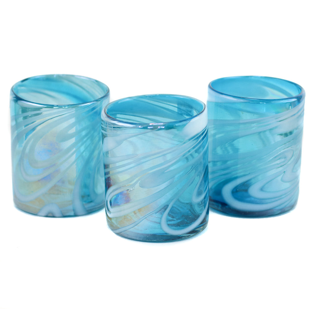 Mexican Tumbler - Aqua & White Swirl Lustre - 4"