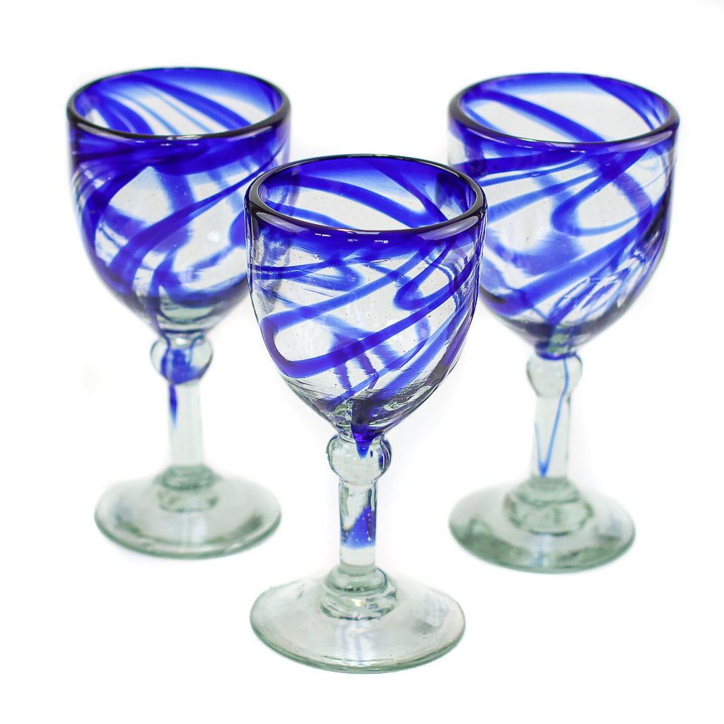 Mexican Wine Glass - Blue Swirl - 7"