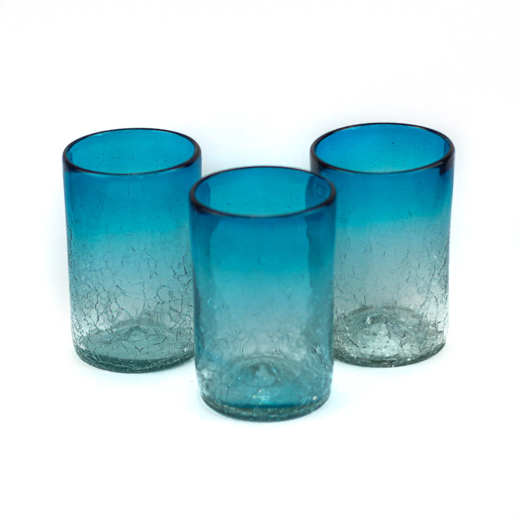 Mexican Water Glass - Aqua Crackle - 5"