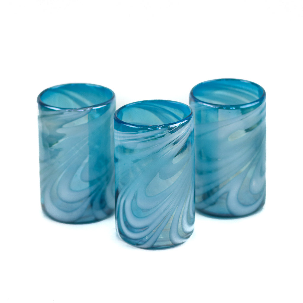 Verre à eau mexicain, Aqua & White Swirl Luster, 5"