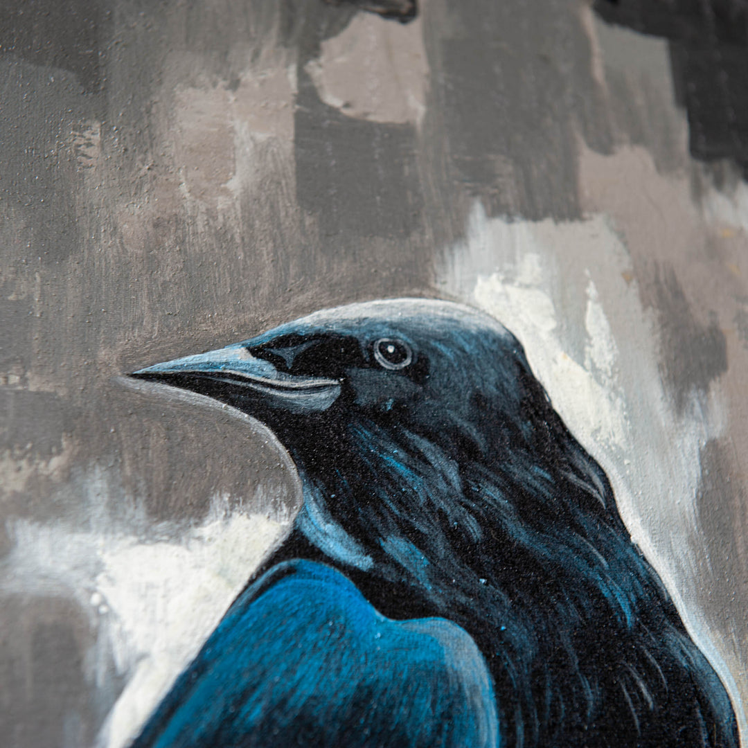 Peinture : Acrylique Sur Toile - Corbeau Perché