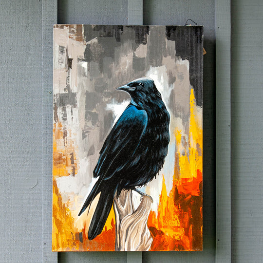 Peinture : Acrylique Sur Toile - Corbeau Perché