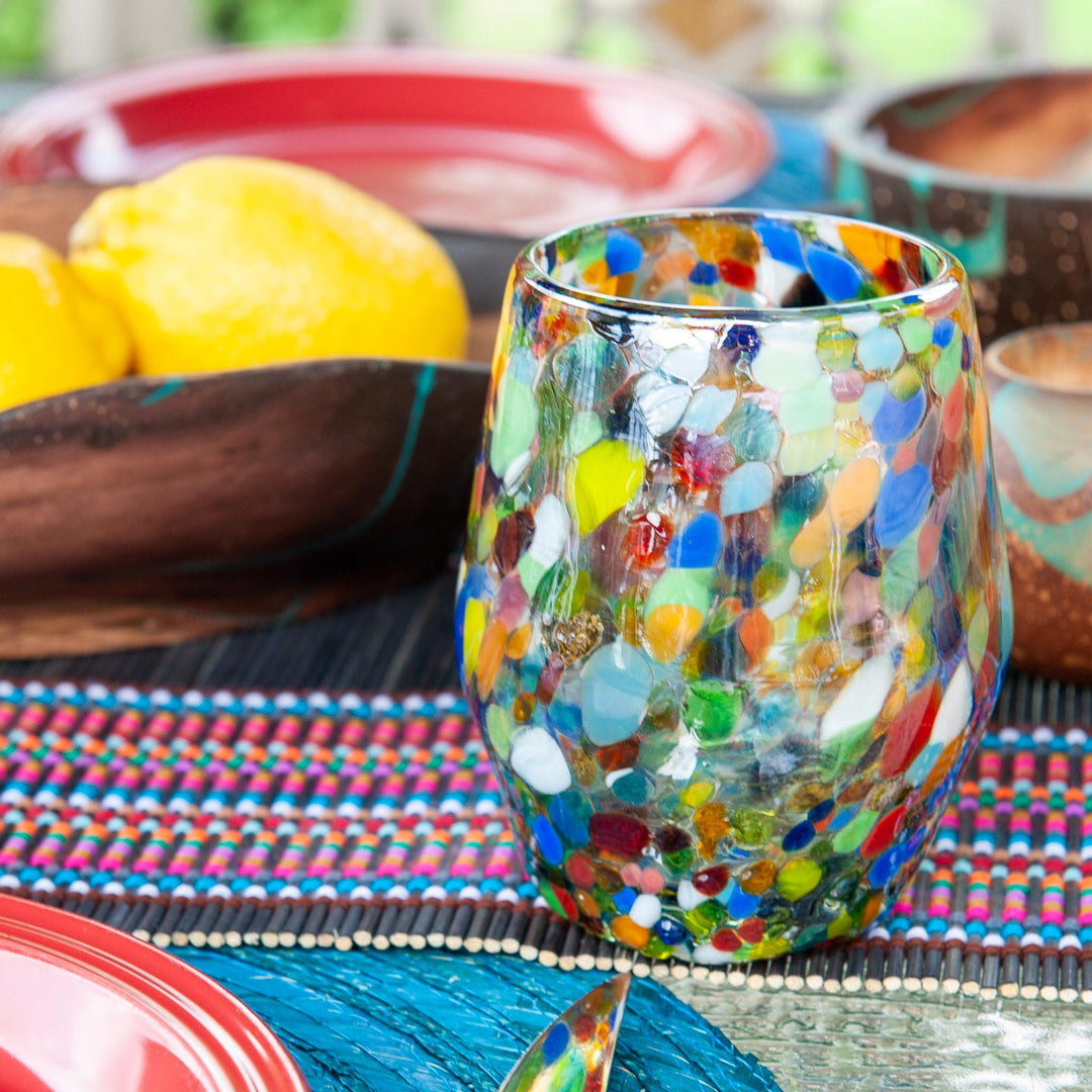 Mexican Stemless Wine Glass - Confetti Smooth Lustre - 4.5"