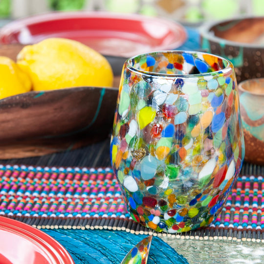 Mexican Stemless Wine Glass - Confetti Smooth Lustre - 4.5"