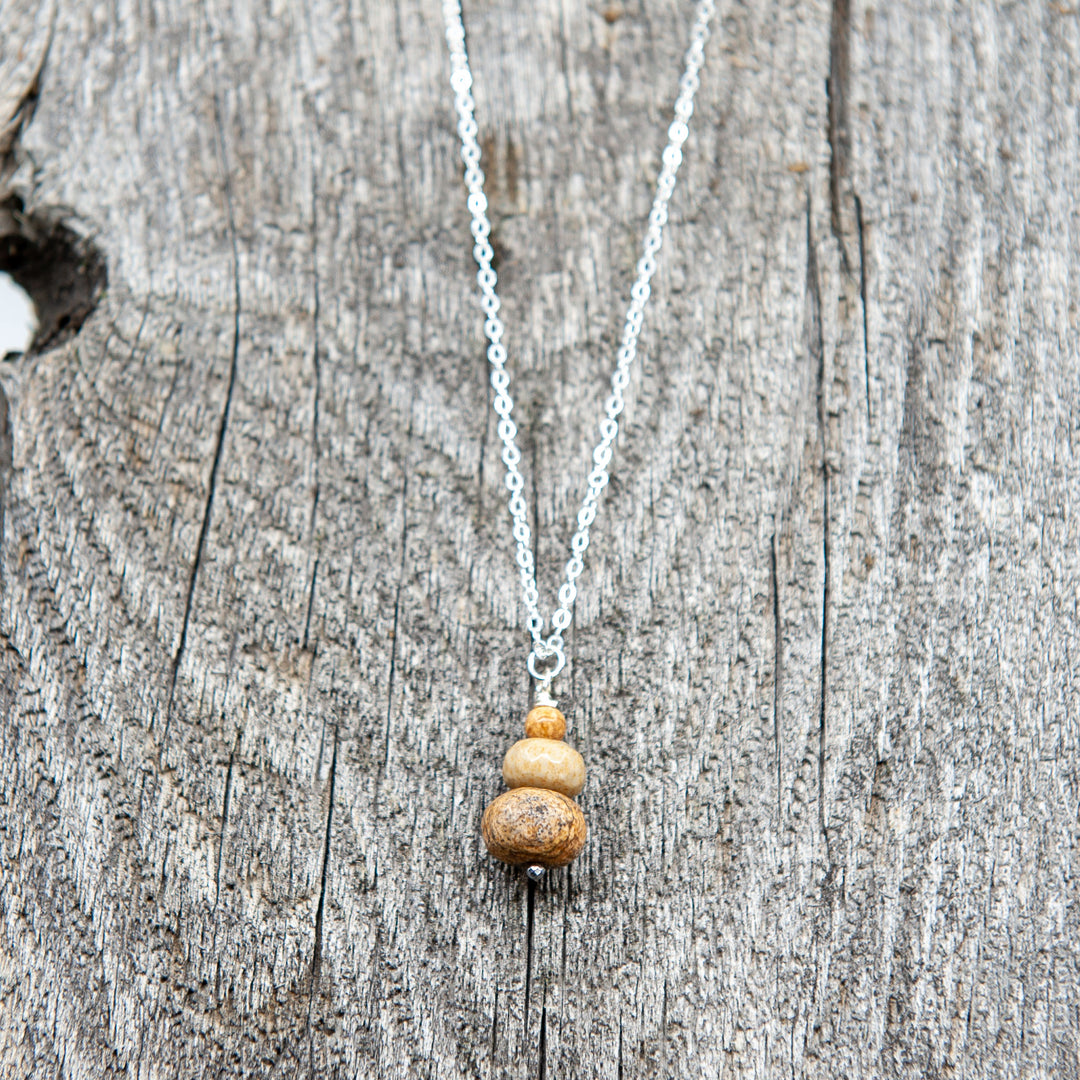 Collier en Argent et Pierres Empilées - Naturel/Rose