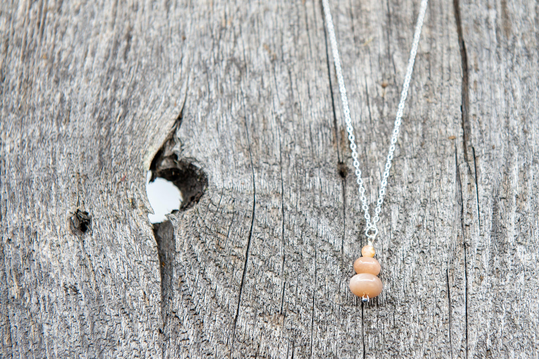 Collier en Argent et Pierres Empilées - Naturel/Rose