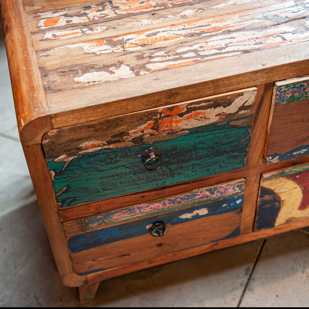 Colourful Reclaimed Teak 4 Drawer Cabinet