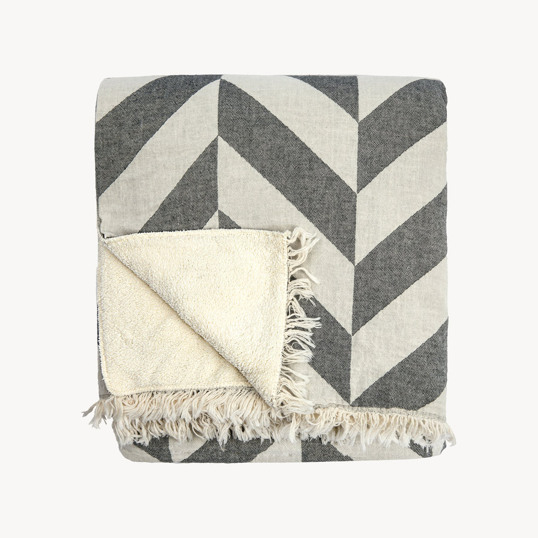 Plaid doublé de molleton turc - Chevron noir