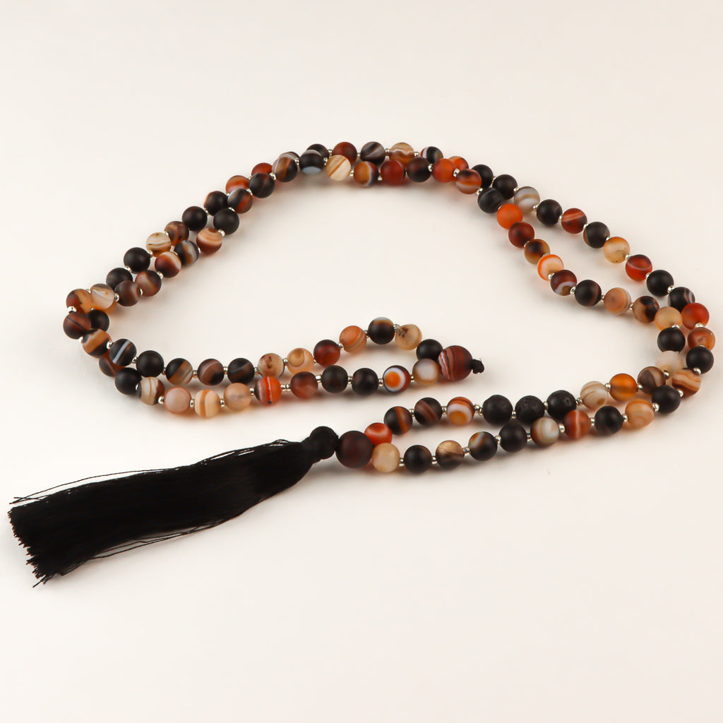 Perles mala en agate du Botswana et pierre de lave - 6 mm