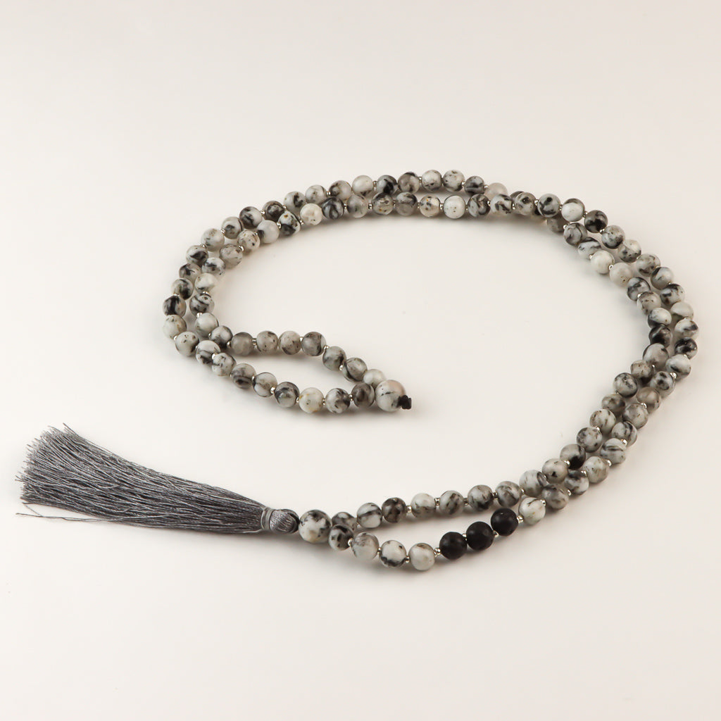 Perles de mala en jaspe zébré et pierre de lave - 6 mm