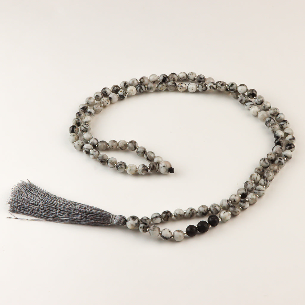 Zebra Jasper & Lavastone Mala Beads - 6mm