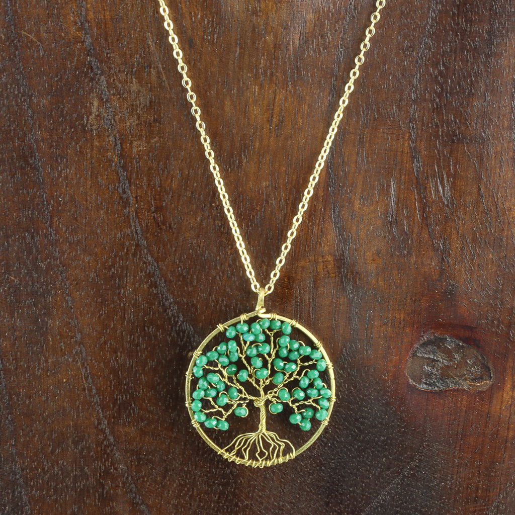Gold Plated Tree of Life Necklace - Green Aventurine