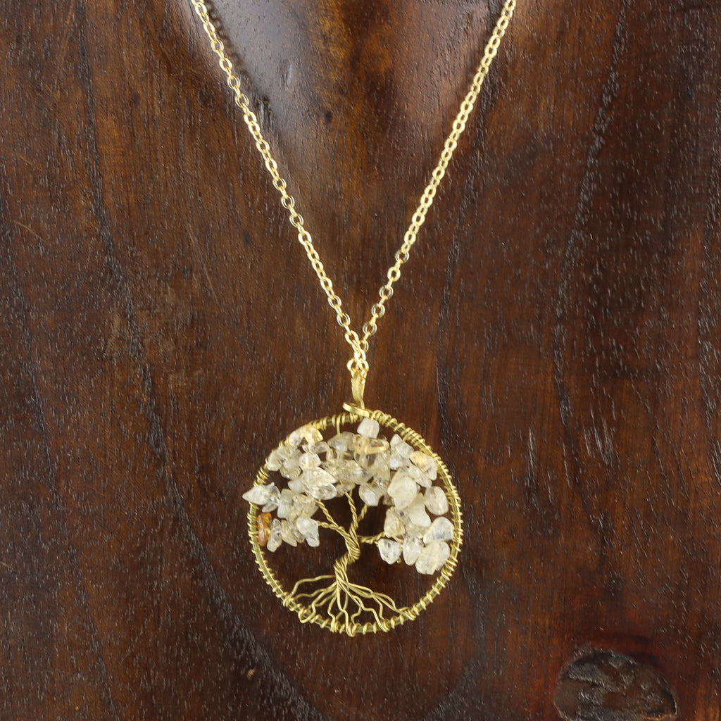 Gold Plated Tree of Life Necklace - Citrine