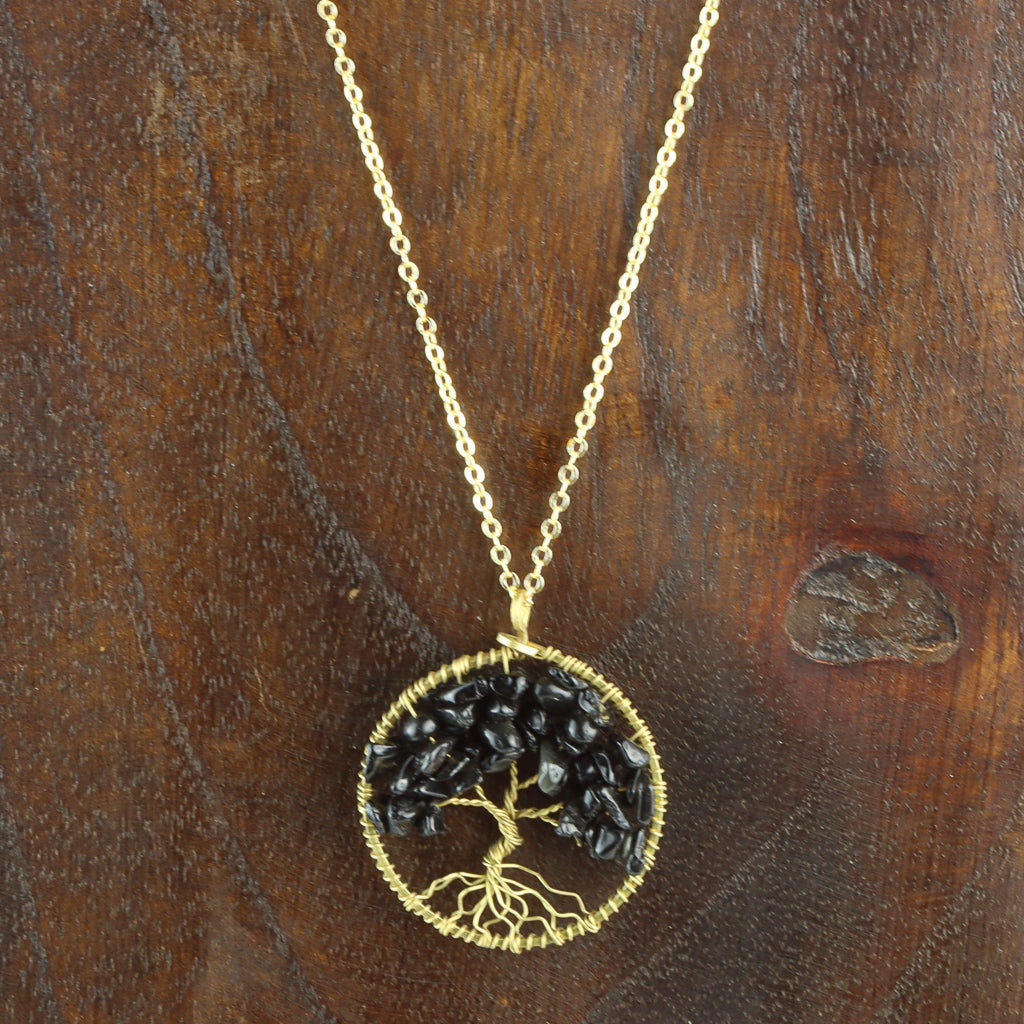 Collier Arbre de Vie Plaqué Or - Onyx