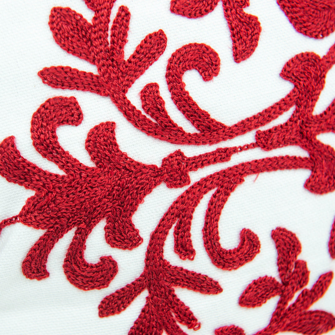 Embroidered Pillow Cover - Red
