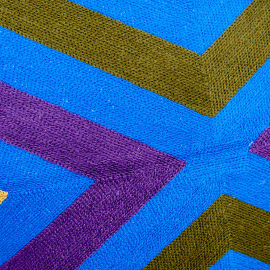 Embroidered Pillow Cover - Blue/Brown/Purple Chevron