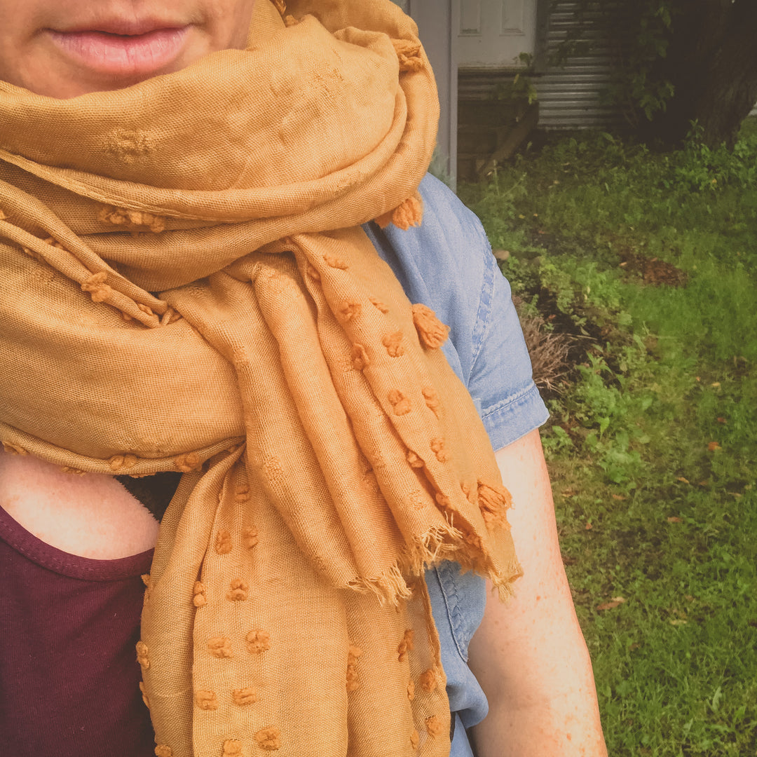 Textured Stitched Scarf - Mustard Yellow