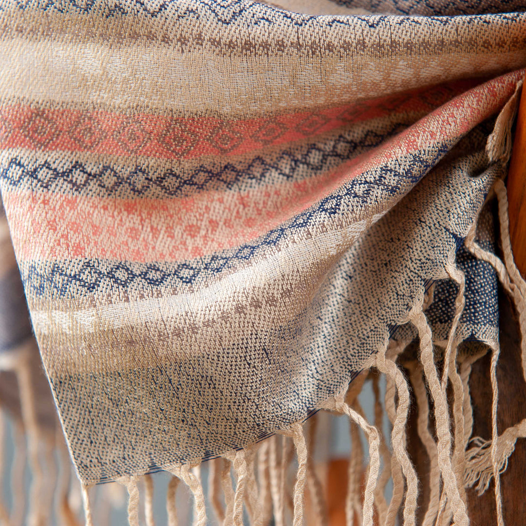 Stripe Pattern Scarf - Pink/Blue