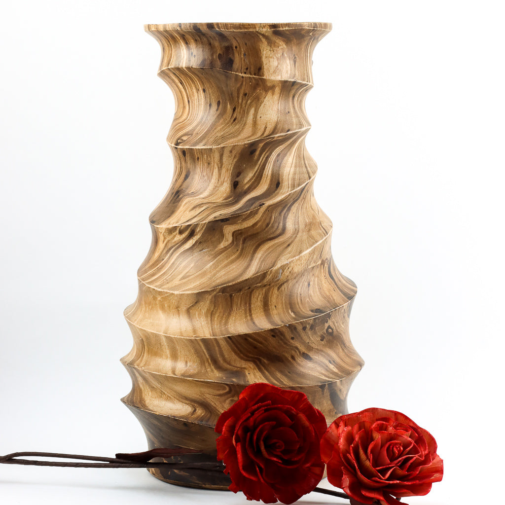 Vase tire-bouchon en bois de manguier - 14" (vieux bois)