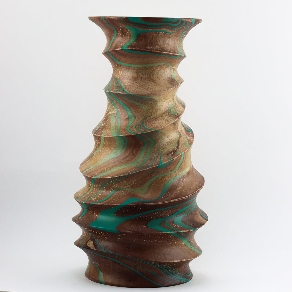 Vase Tire-Bouchon en Bois de Manguier - 14" (Turquoise)