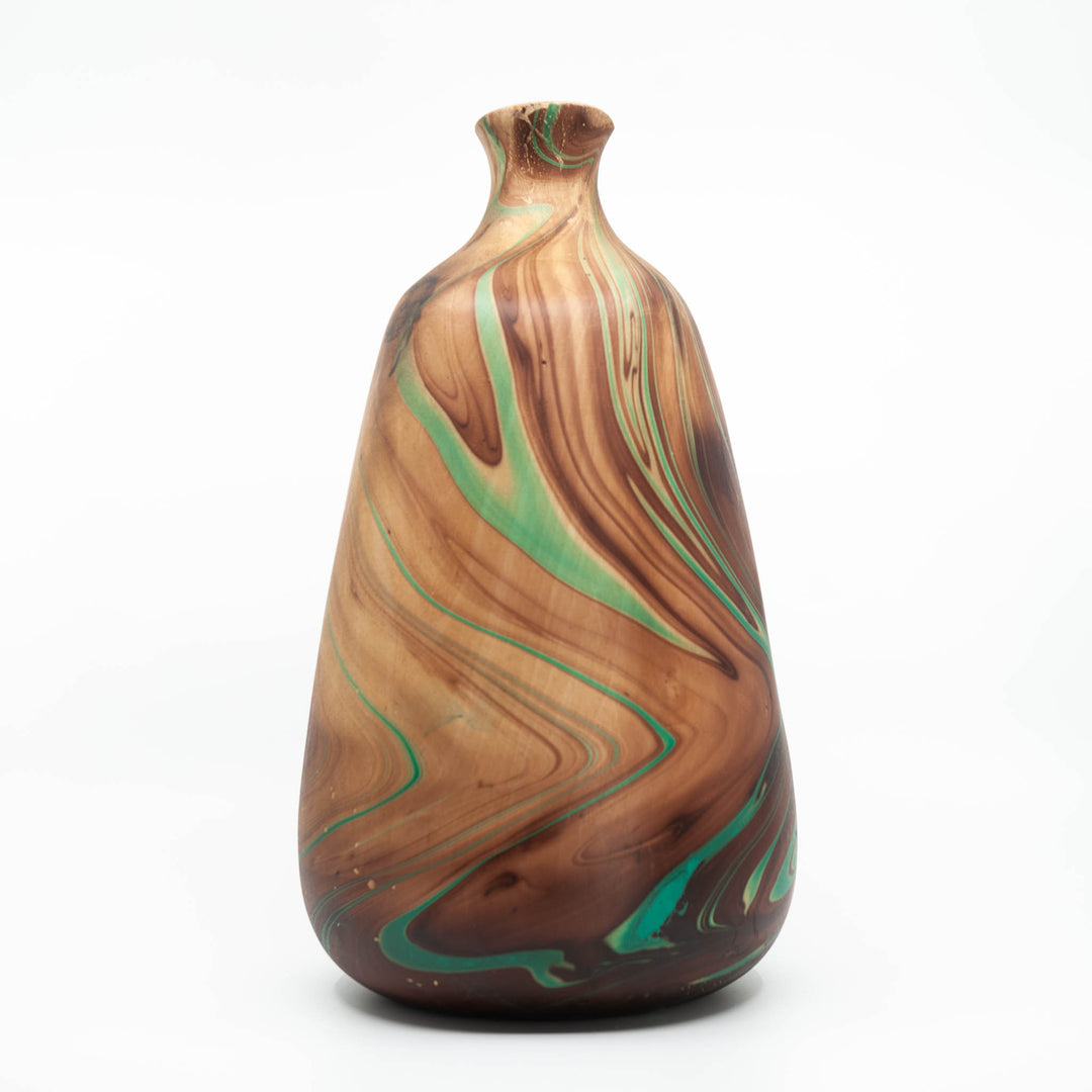 Mango Wood Diffuser Vase- 14" (Turquoise)