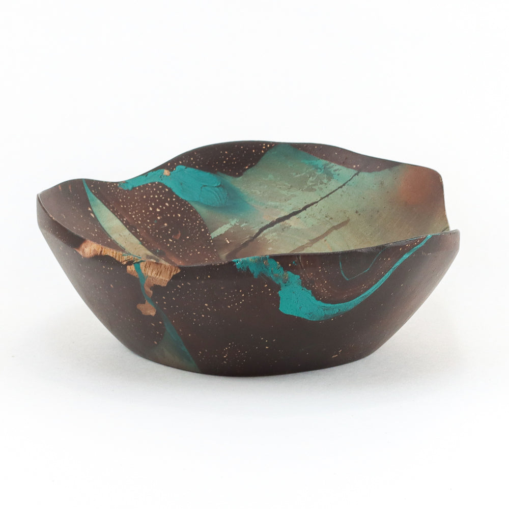 Mango Wood Flower Bowl - 7" (Turquoise)