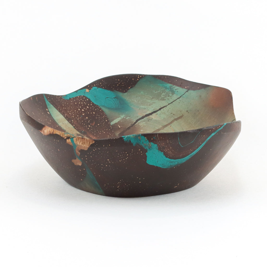 Mango Wood Flower Bowl - 7" (Turquoise)