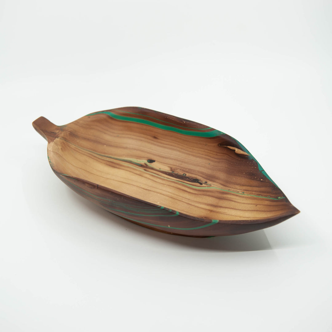 Mango Wood Large Leaf Dish - 12" (Turquoise)
