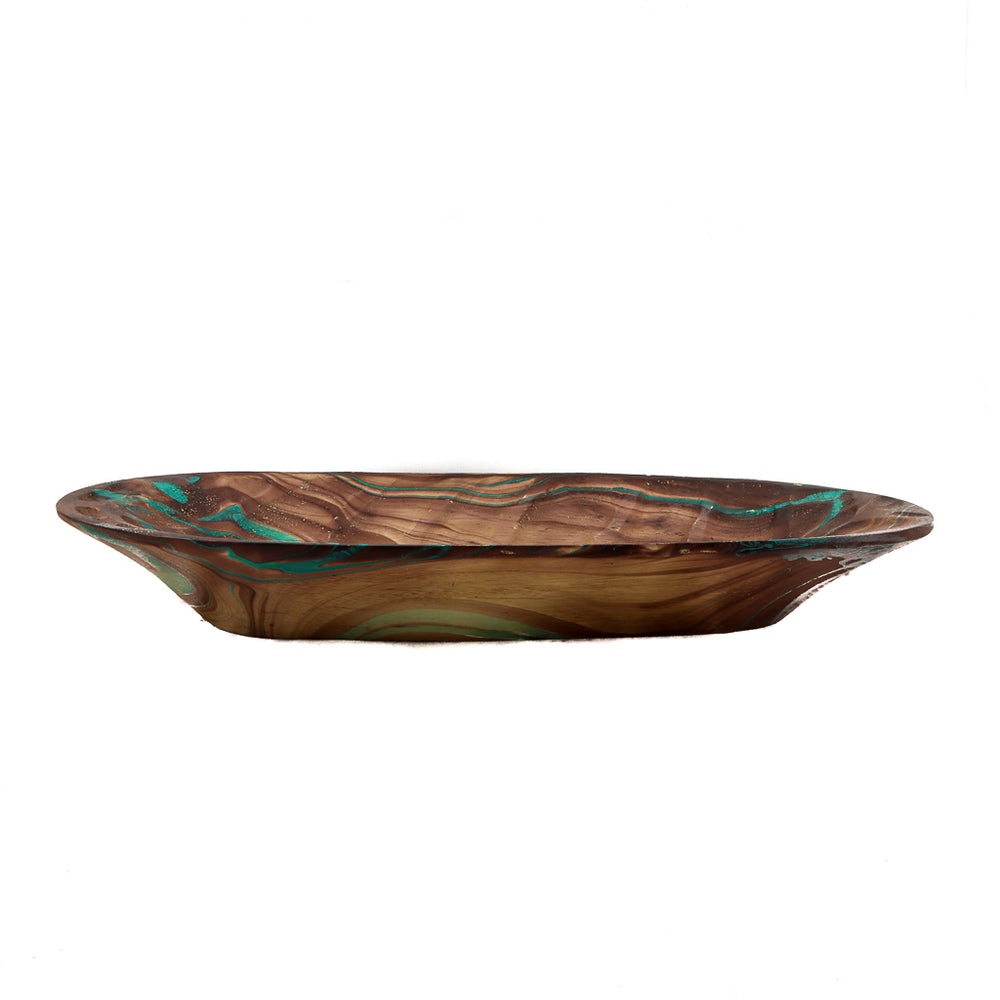Mango Wood Oblong Leaf Platter - 9" x 20" (Turquoise)