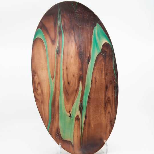 Mango Wood Large Oval Plate-18" (Turquoise)