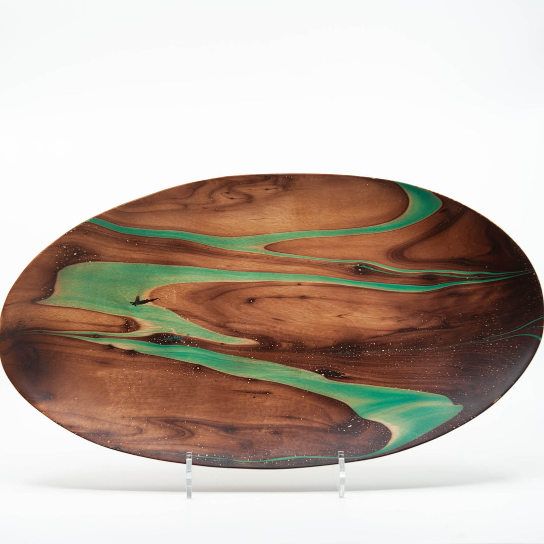 Mango Wood Large Oval Plate-18" (Turquoise)