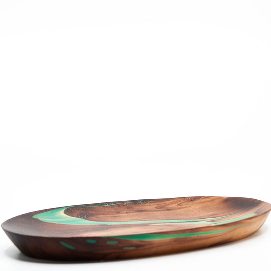 Mango Wood Large Oval Plate-18" (Turquoise)