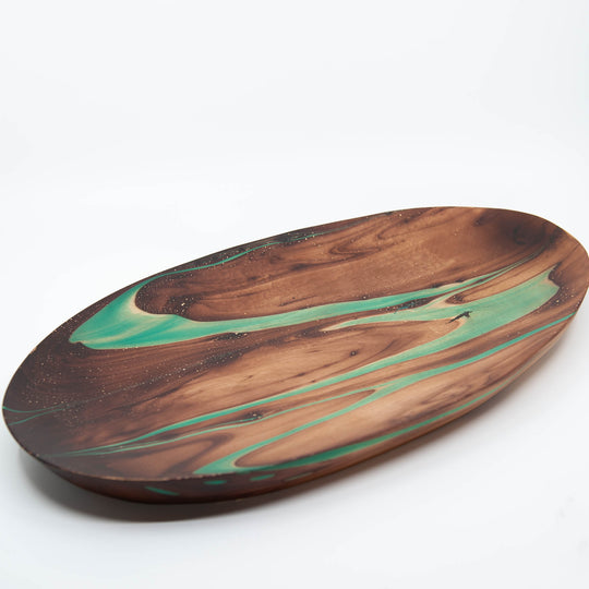 Mango Wood Large Oval Plate-18" (Turquoise)