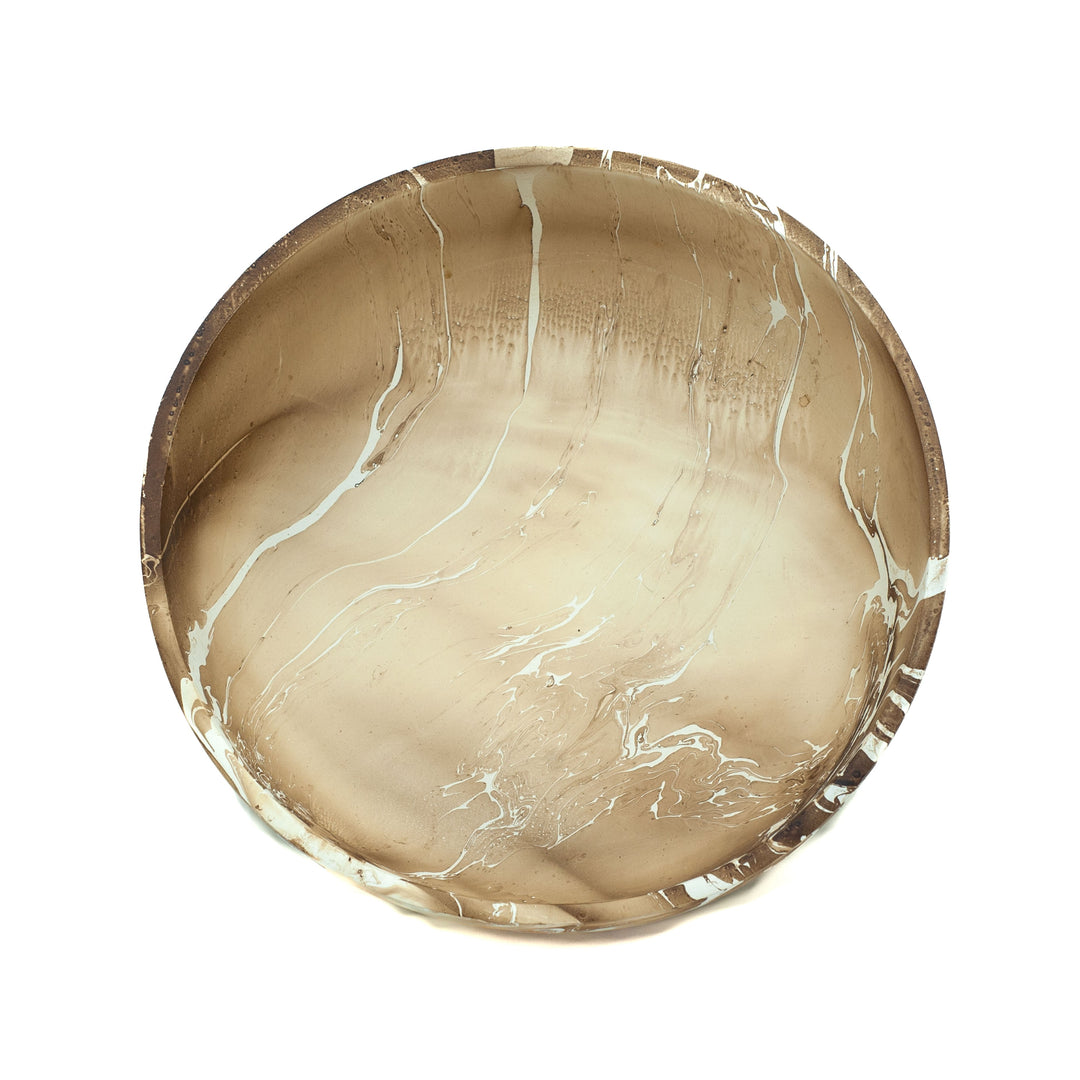 Photo of a mango wood large salad bowl in various colours featuring a dip dyed pattern