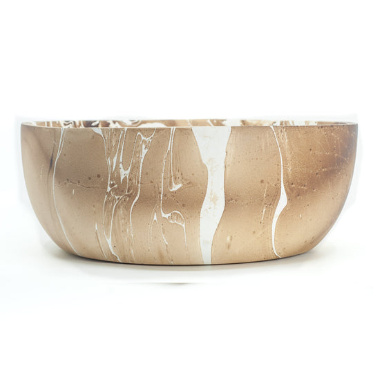 Photo of a mango wood large salad bowl in various colours featuring a dip dyed pattern