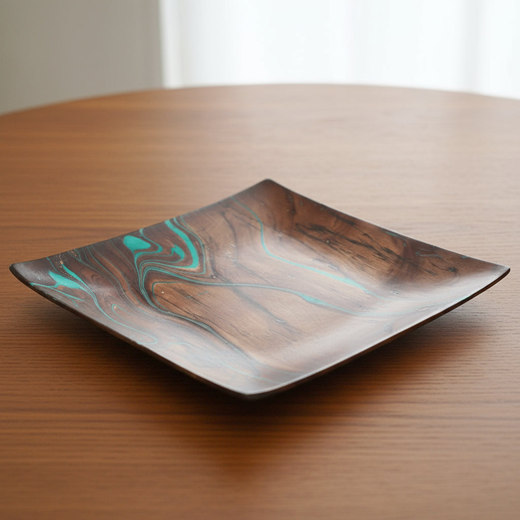 Mango Wood Large Square Plate - 12" (Turquoise)