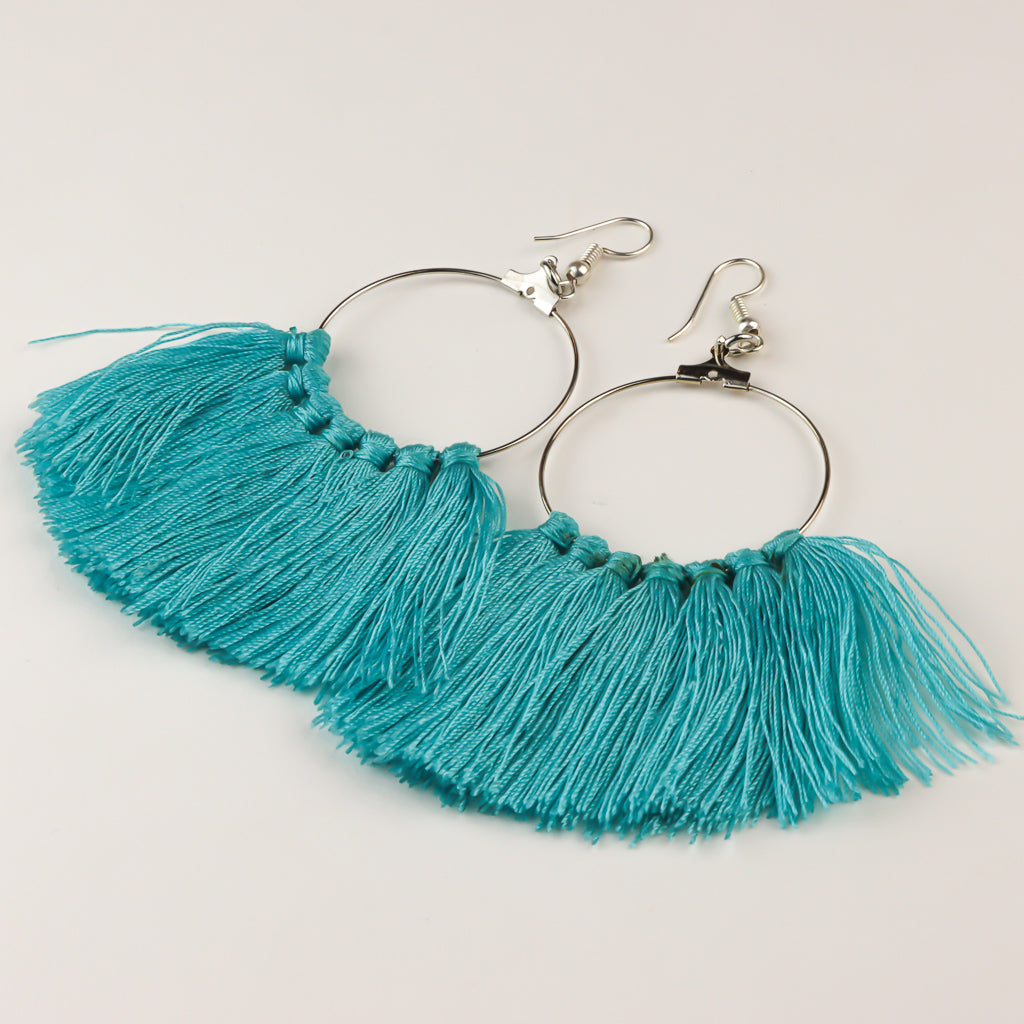 Teal Tassel Hoop One World Bazaar