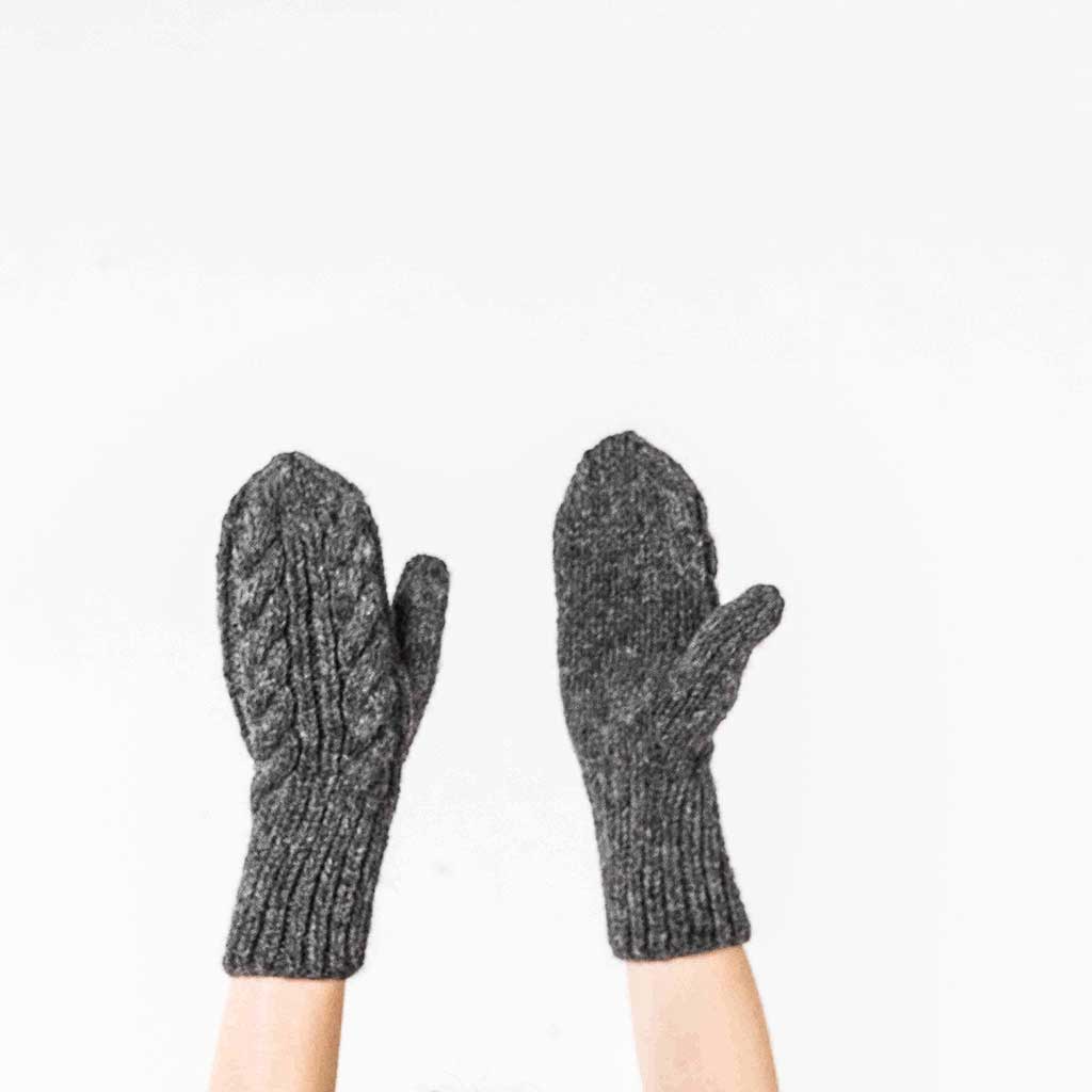 Hand Knit Alpaca Mittens - Charcoal