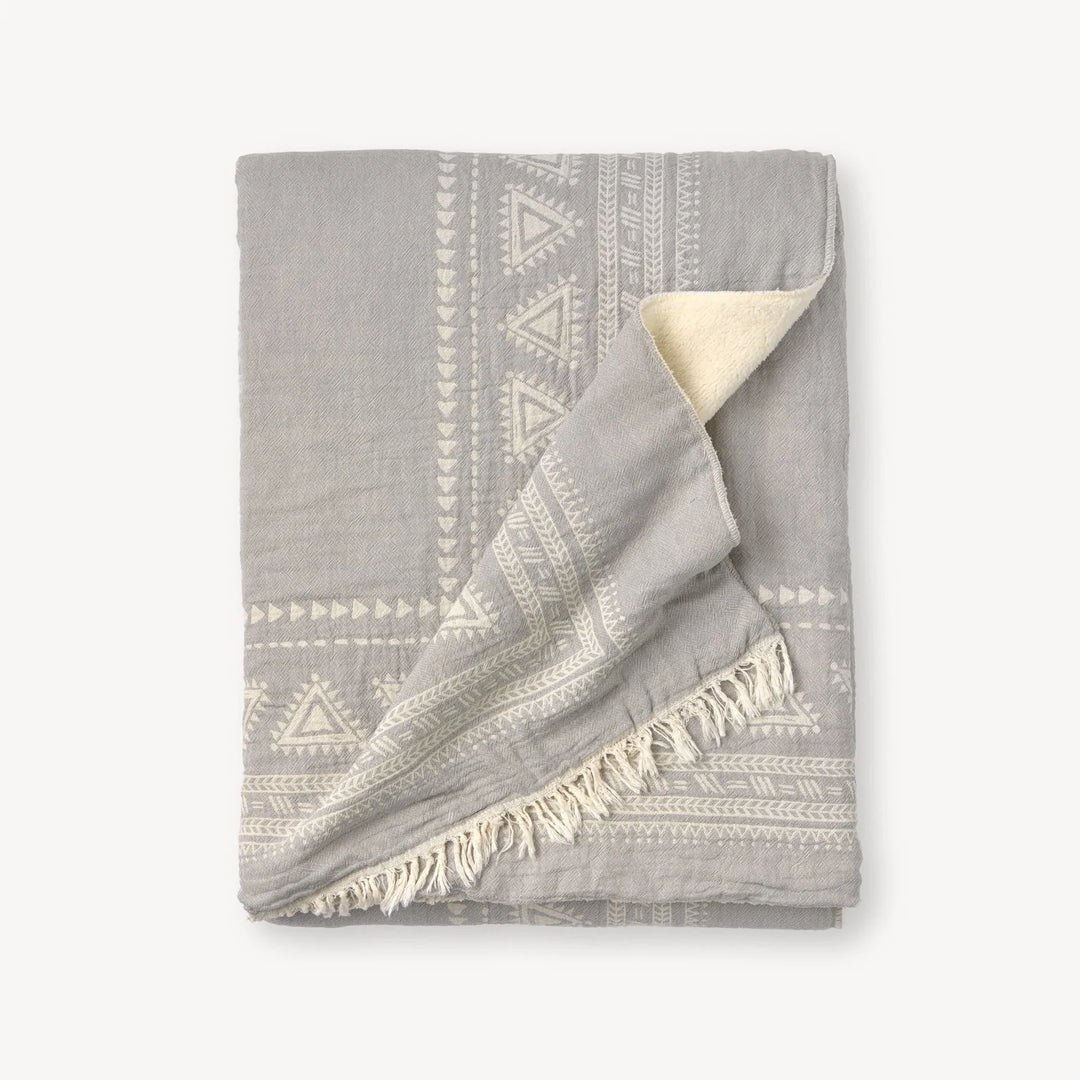 Turkish Fleece-Lined Throw - Devon - Light Grey