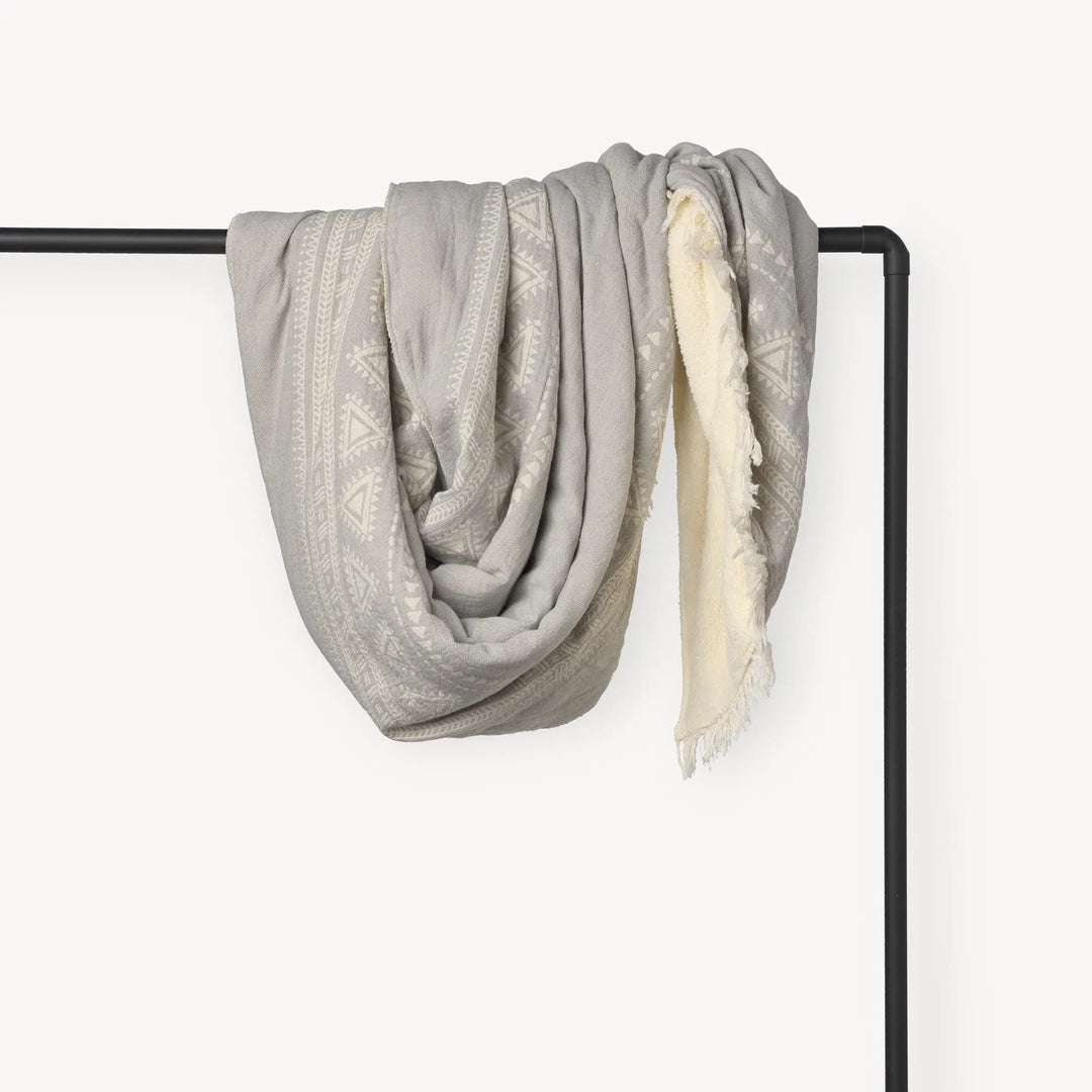 Turkish Fleece-Lined Throw - Devon - Light Grey