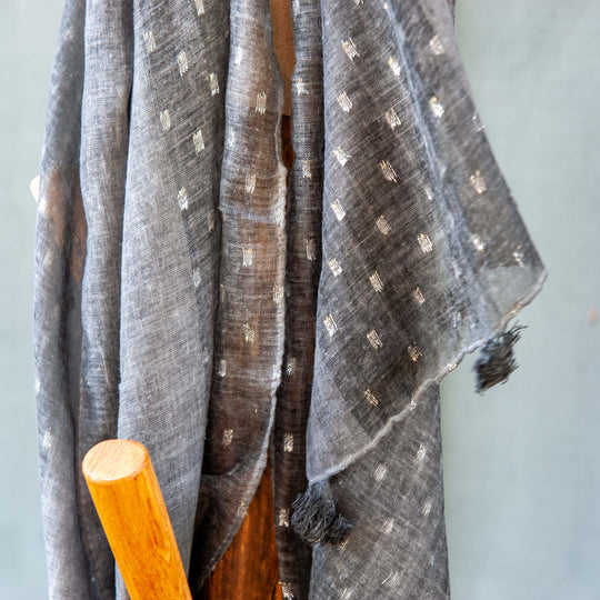 Silver Thread Cotton Scarf - Black