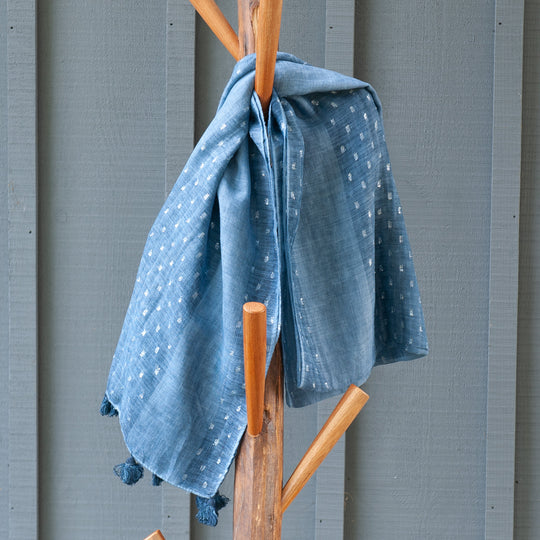 Silver Thread Cotton Scarf - Blue
